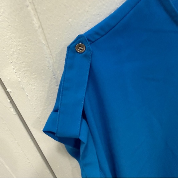 Milano Blue Keyhole Short Sleeve Blouse - Picture 4 of 8